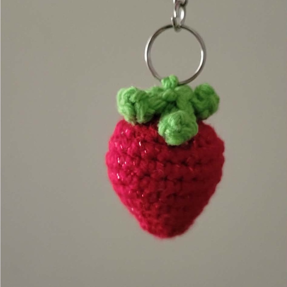 Crocheted Strawberry Keychain
